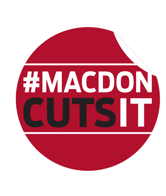 MacDon Cuts It Sticker Red
